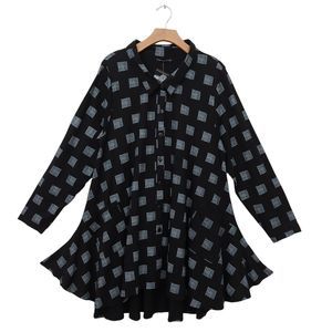Snap Dragon & Twig Mini Chex Tunic Dress Womens XL Black Button Up Collared